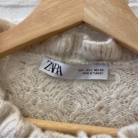 Zara || Bead and Pearl Ruffle Knit Cardigan Ivory Large - Picture 3 of 7